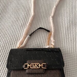Michael Kors Black and Brown MK Logo Shoulder Bag